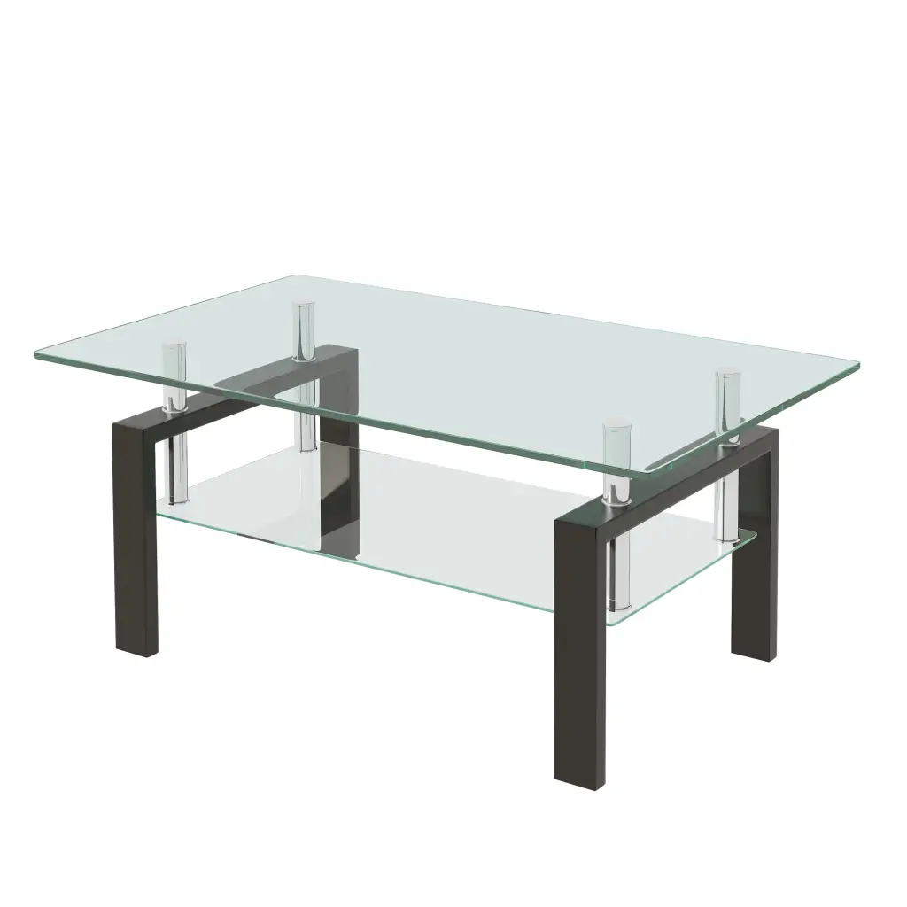 Transparent 2 Layer Tempered Crystal Storage Coffee Table rnb