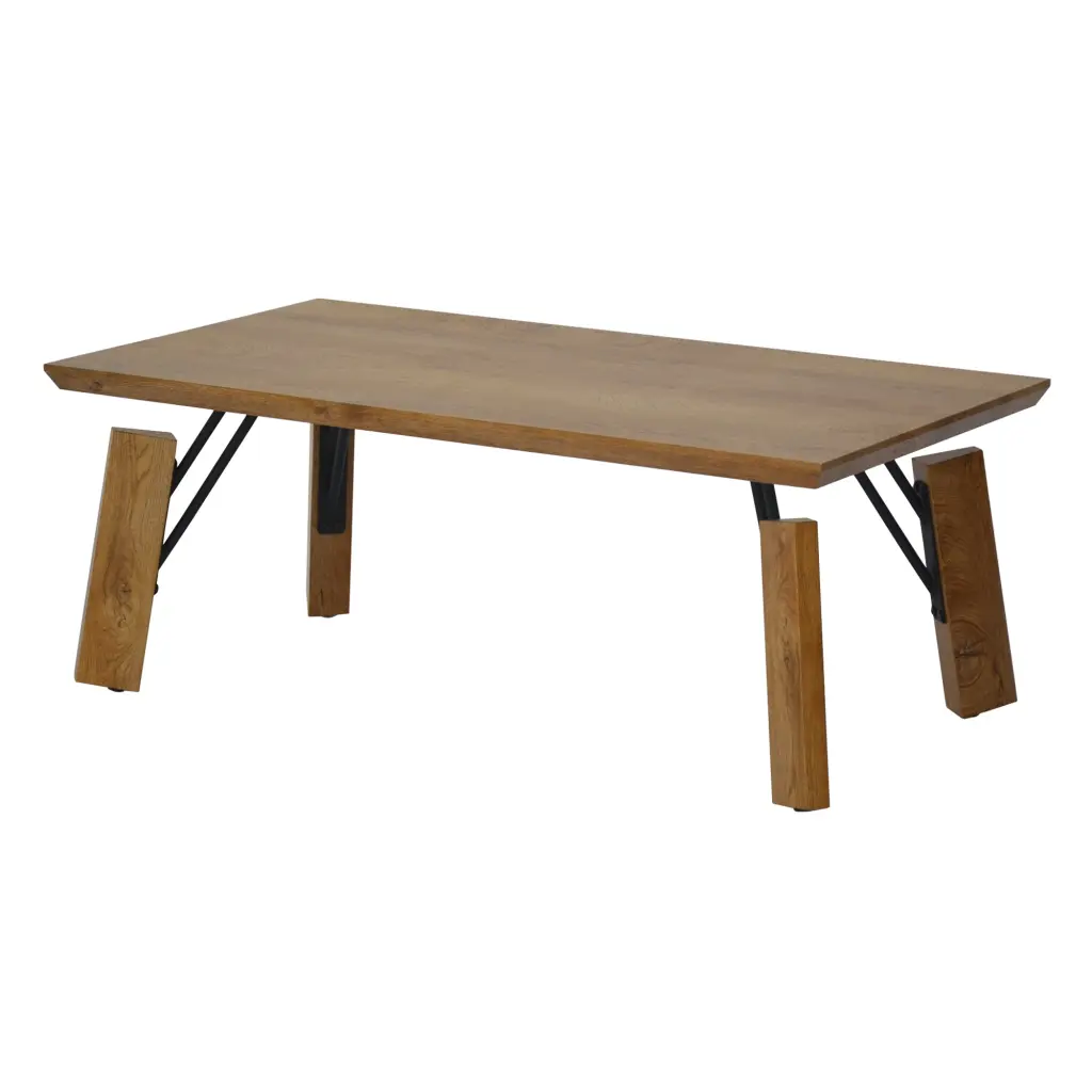 Rectangular Wooden Coffee Table Block Legs Natural Brown Modern Living Room Table royal hampton