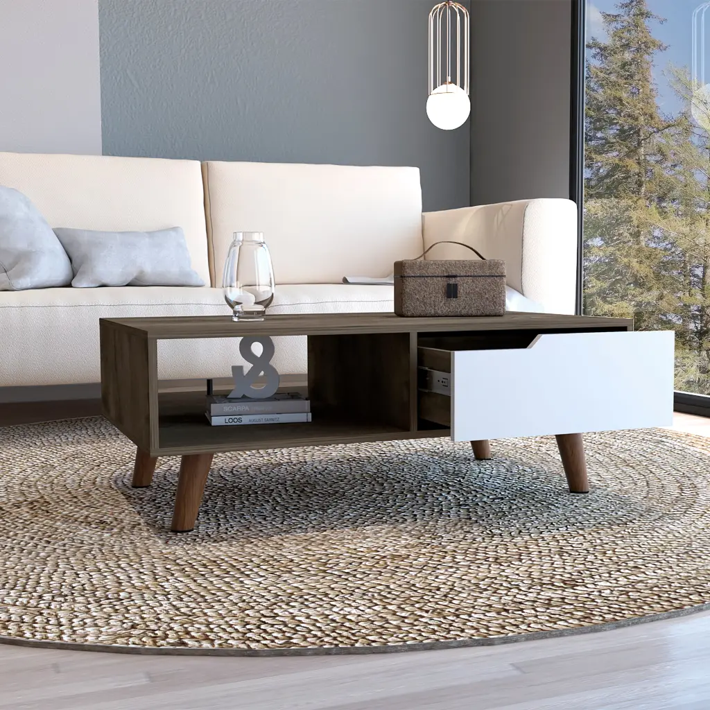 15 H Rectangular Dark Brown White Coffee Table 4 Metallic Legs rta mubles colombia