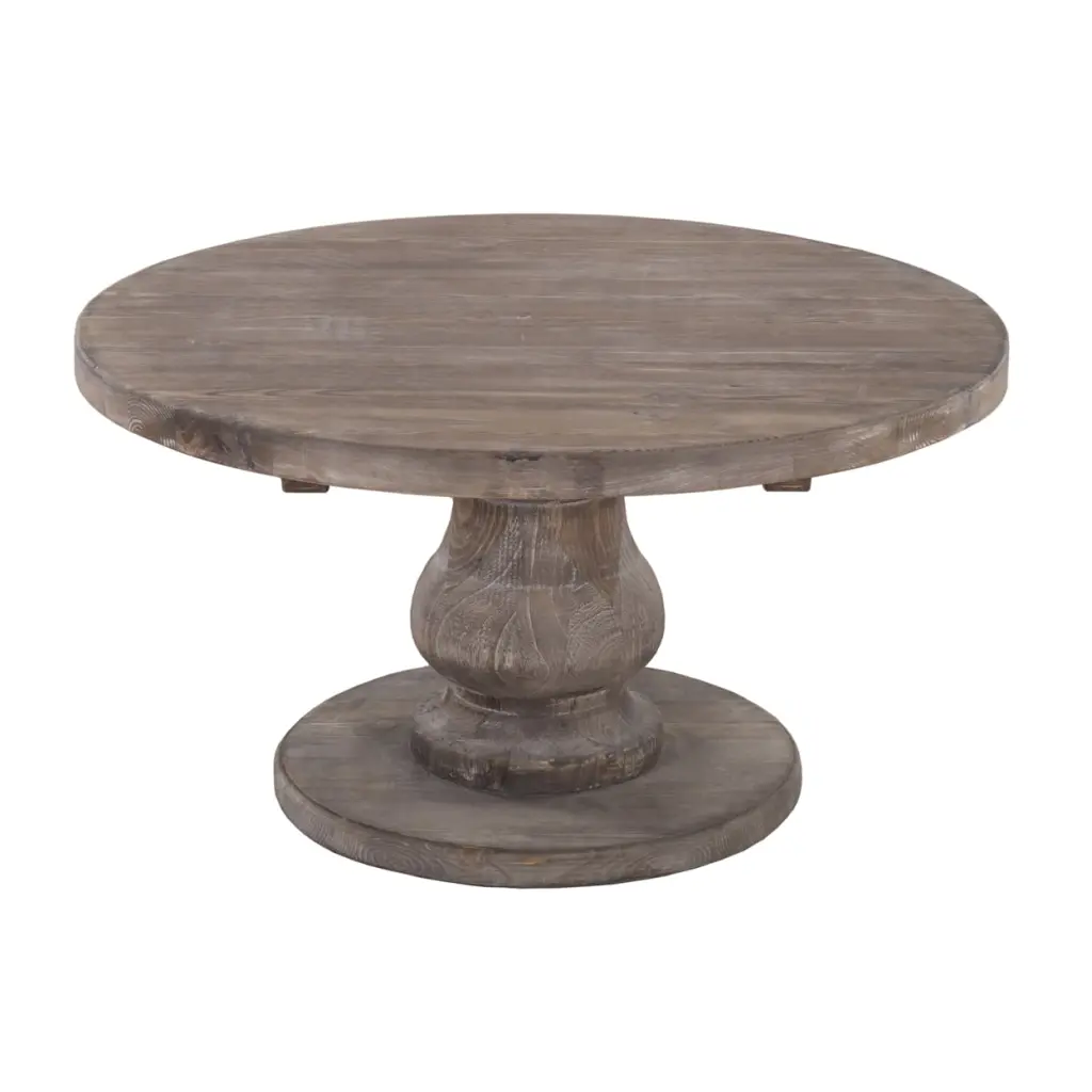 Wooden Round Coffee Table Pedestal Base Brown Saltoro Sherpi