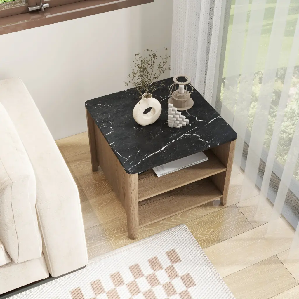 Tobacco Wood Grain Coffee Table Marble Top Nightstand Living Room Furniture samchy