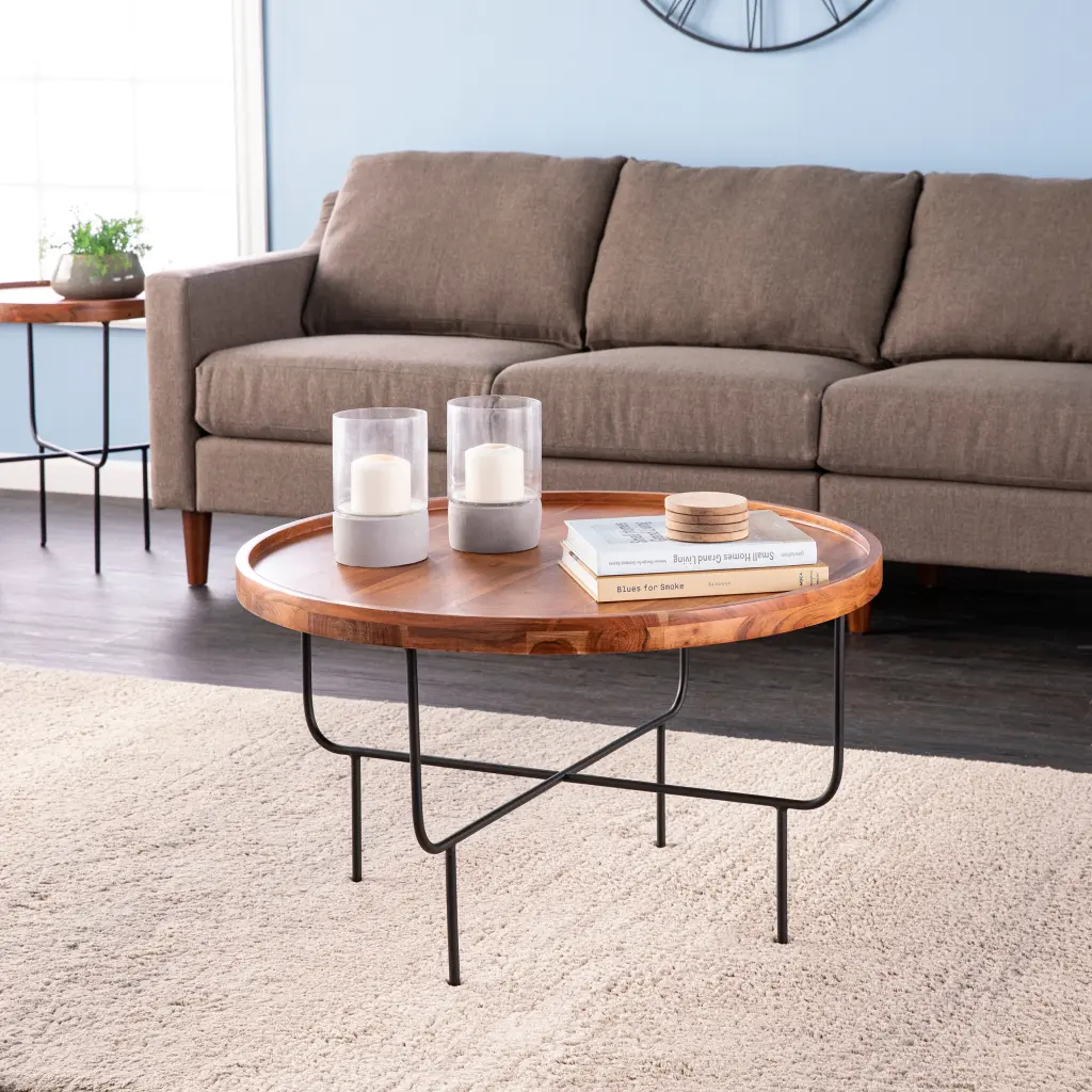 Marisdale Round Coffee Table Natural Ferrous Metal sei
