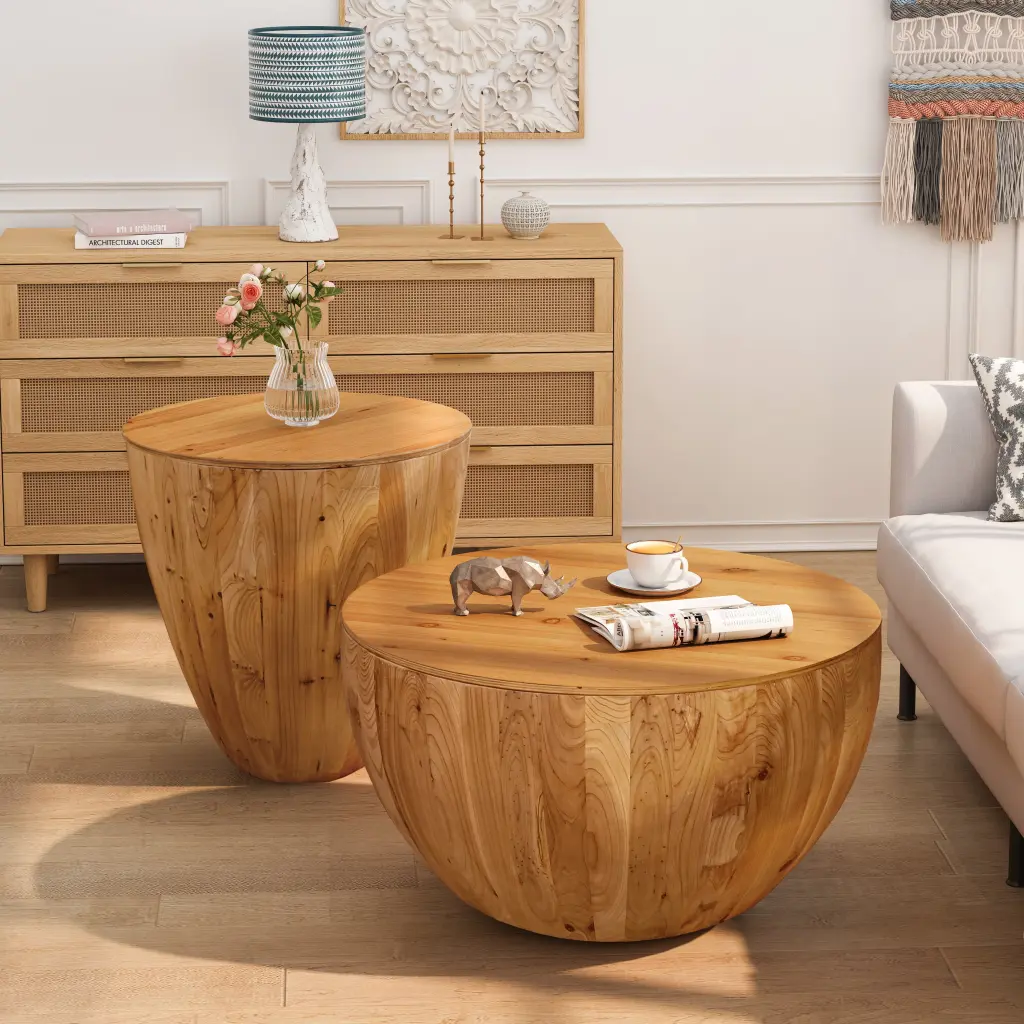 Vintage Style Bucket Shaped Coffee Table Set Stationery and Dining Room spribung