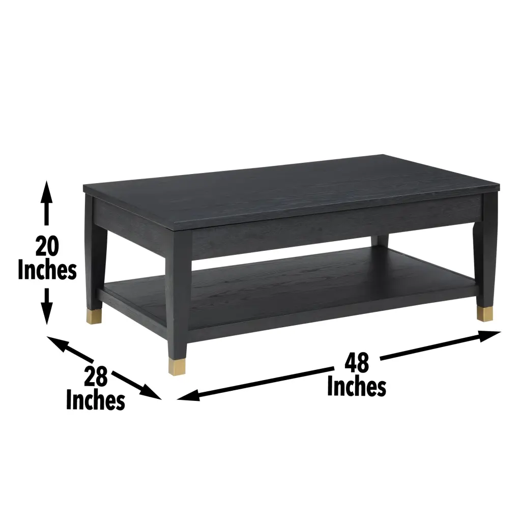 Yves Lift Top Coffee Table Black Wood Modern Living Room Storage Table steve silver furniture