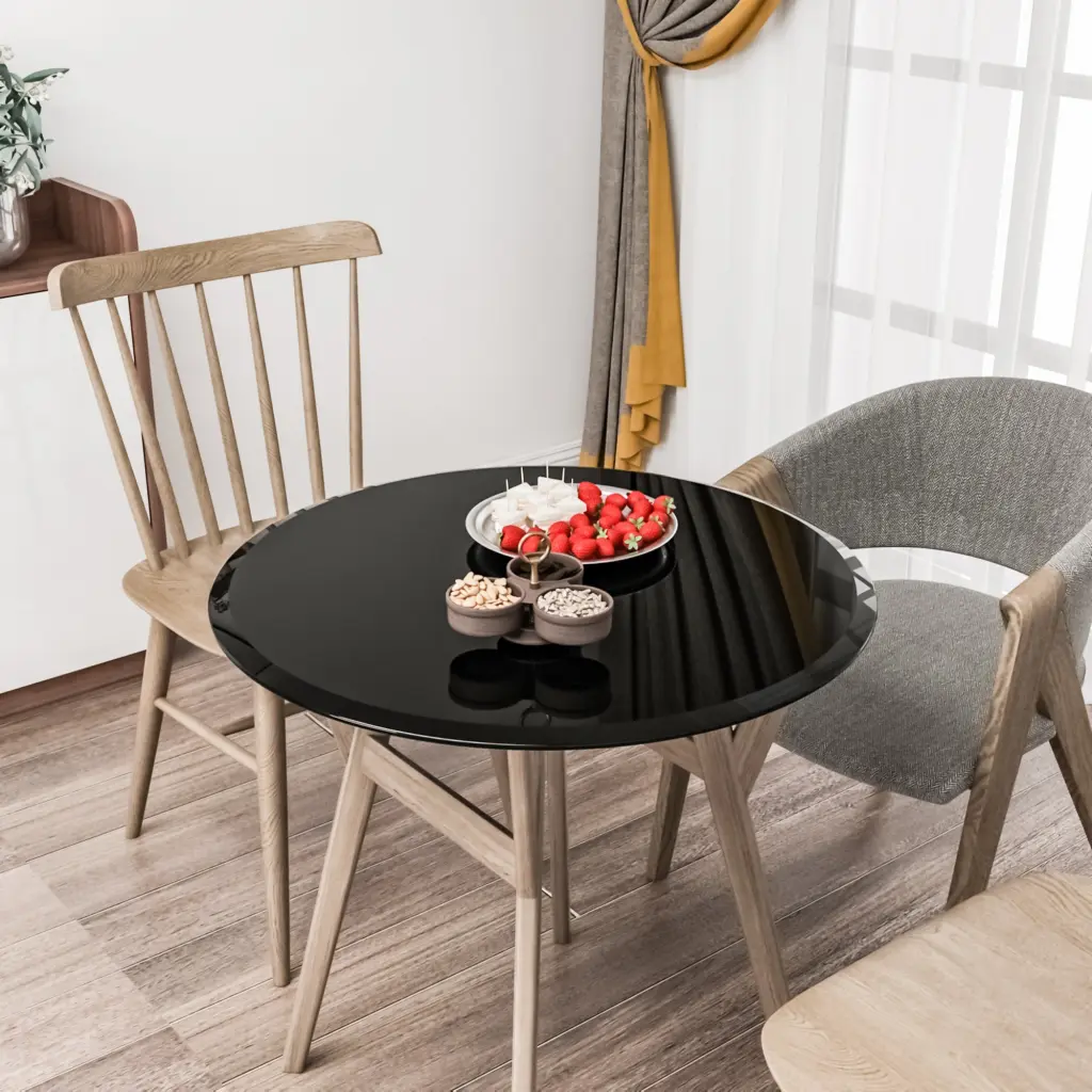 28 Inch Round Tempered Glass Table Top Black 2.5 Inch Thick sya furniture