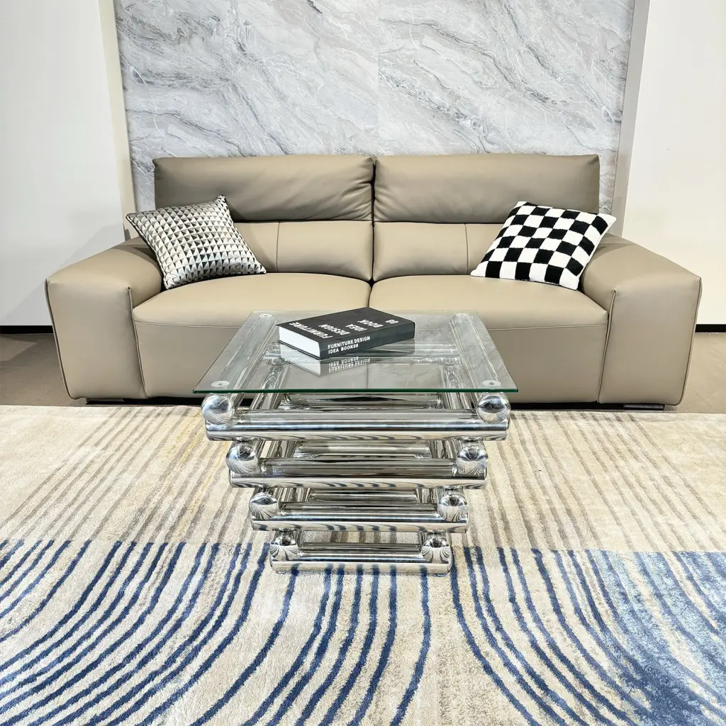 Shiny Stainless Steel Clear Tempered Crystal Coffee Table Bedroom t2949