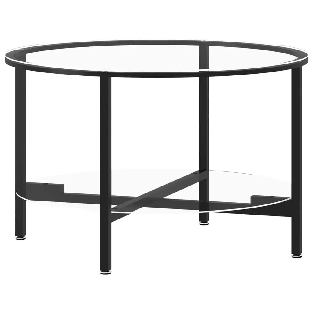 Tea Table Black and Transparent 27.6 Inches Tempered Glass Modern Design