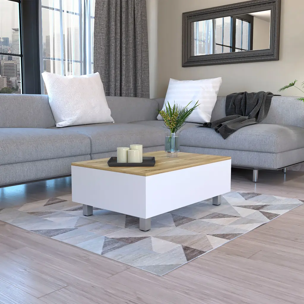 Gambia Lift Top Coffee Table Four Legs White Light Oak Finish tuhome