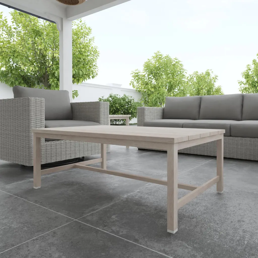 Durable Aluminum Coffee Table Solid Construction Weather-Resistant Whitewashed Birch Look Dual Stretchers unknown