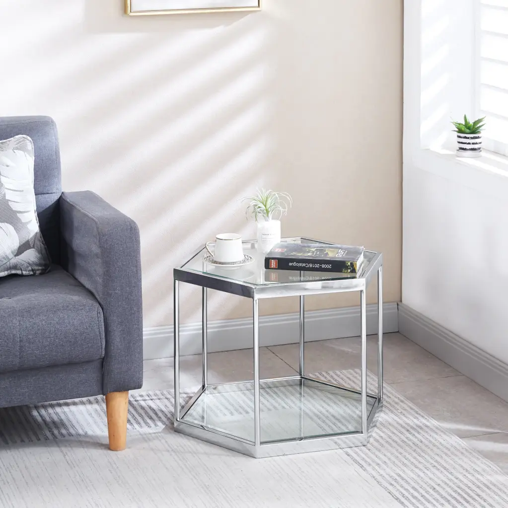 Modern Crystal Coffee Table Shiny Metal Finish Stainless Alloy Frame w1241 artisan furniture
