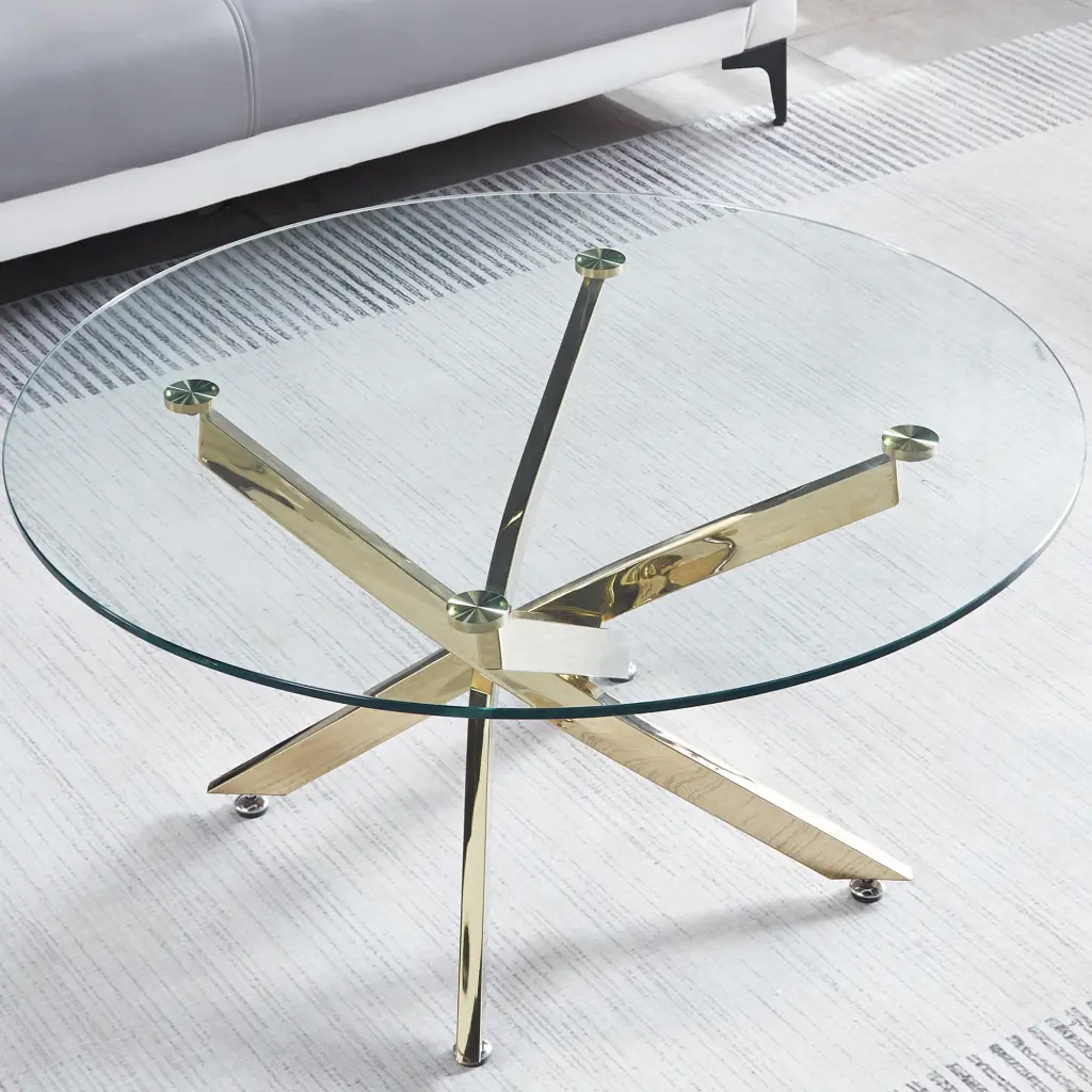 Modern Round Tempered Crystal Coffee Table Stainless Alloy Metal Legs w1241 artisan furniture