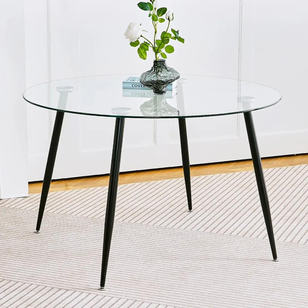 Modern Effortless Glass Table High Standard Tempered Glass Metal Base youngmagic