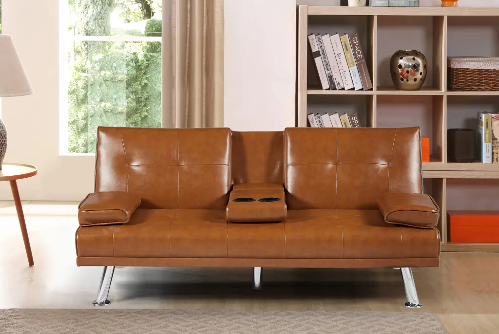 Tan Collapsible Sofa Bed Cup Holder Living Space aihua