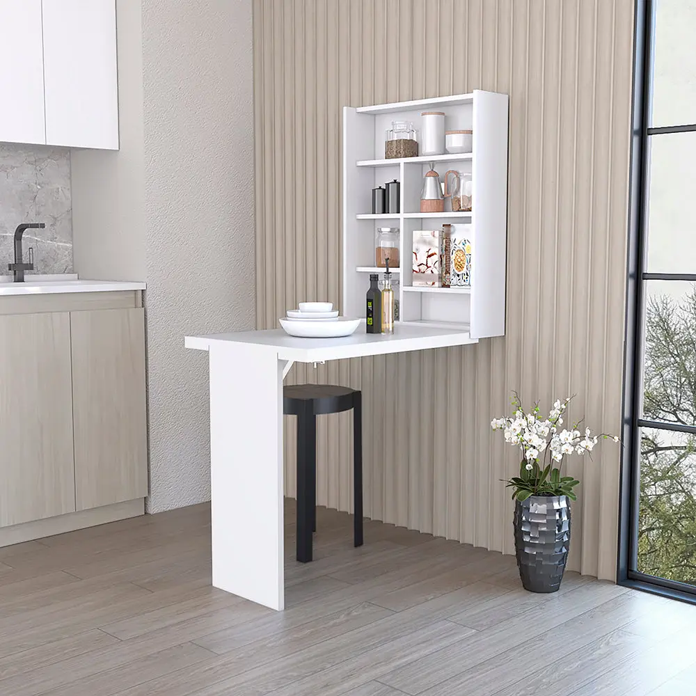 Collapsible Table Tacoma Seven Indoor Use Shelves White Finish Portable Folding Table treevol furniture