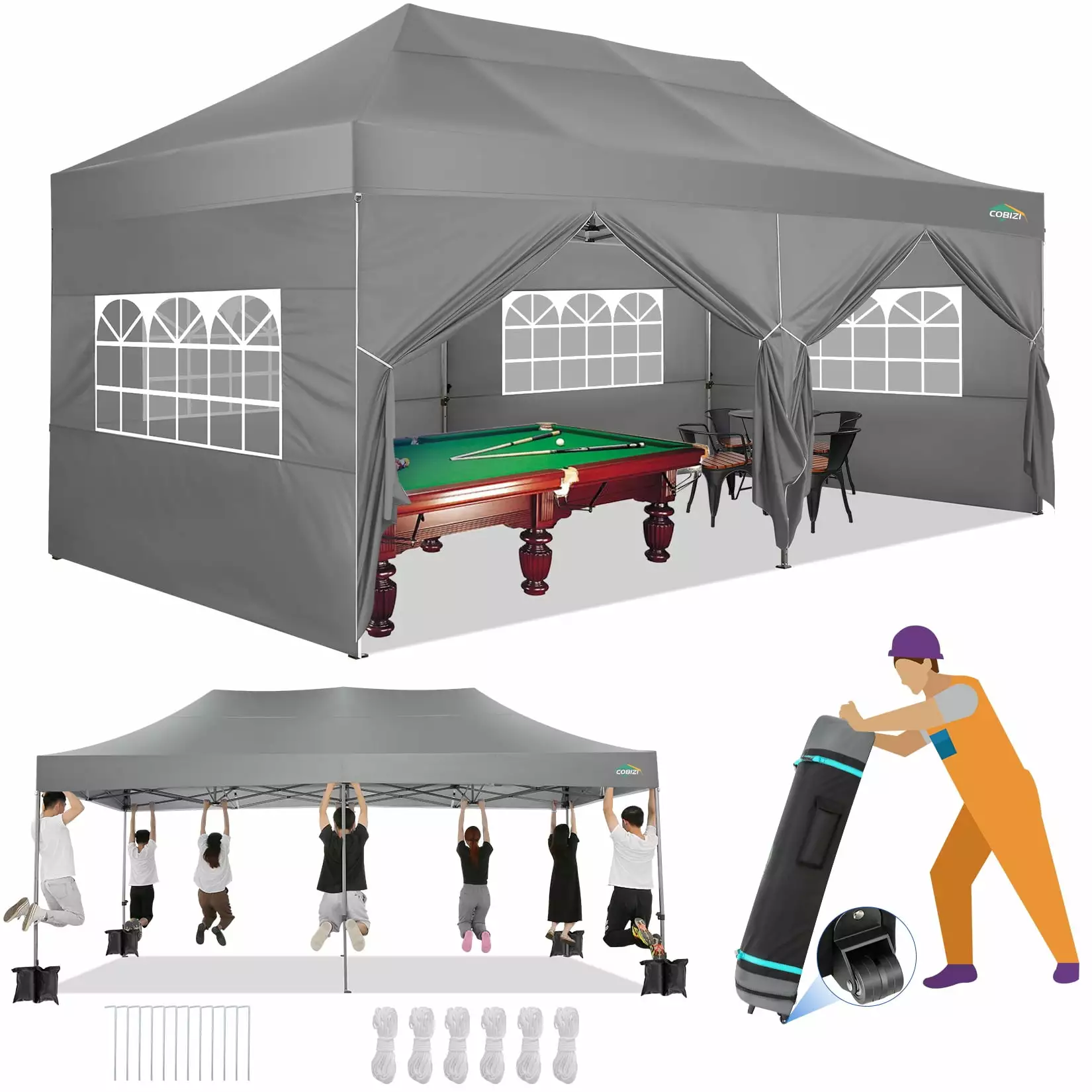 COBIZI 10x20 Heavy Duty Pop up Canopy 6 Sidewalls Upgrade Frame Commercial Tent 10