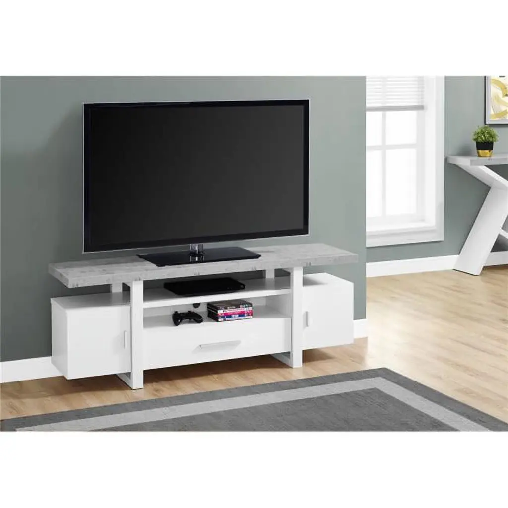 HomeRoots 22 Inch Particle Board TV Stand Cement Look Top - Compact and Stylish
