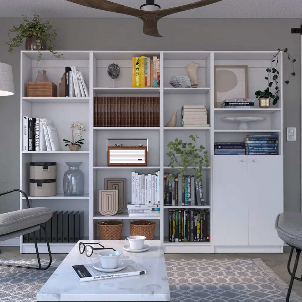 Dupree 4 Piece Home Bookcase Set 91 Inch Wide 17 Shelves And Double Door tuhome