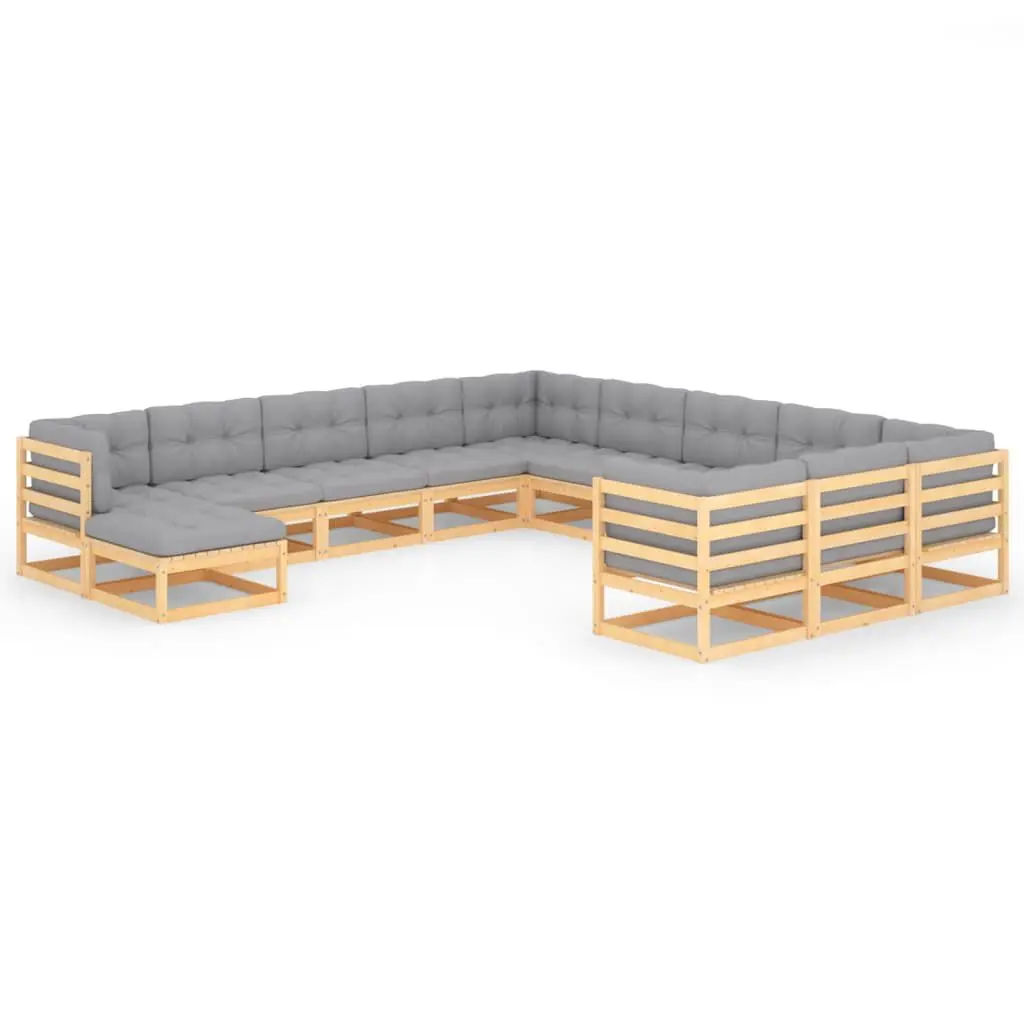 12 Piece Solid Wood Pine Patio Lounge Set Cushions Outdoor Furniture Collection