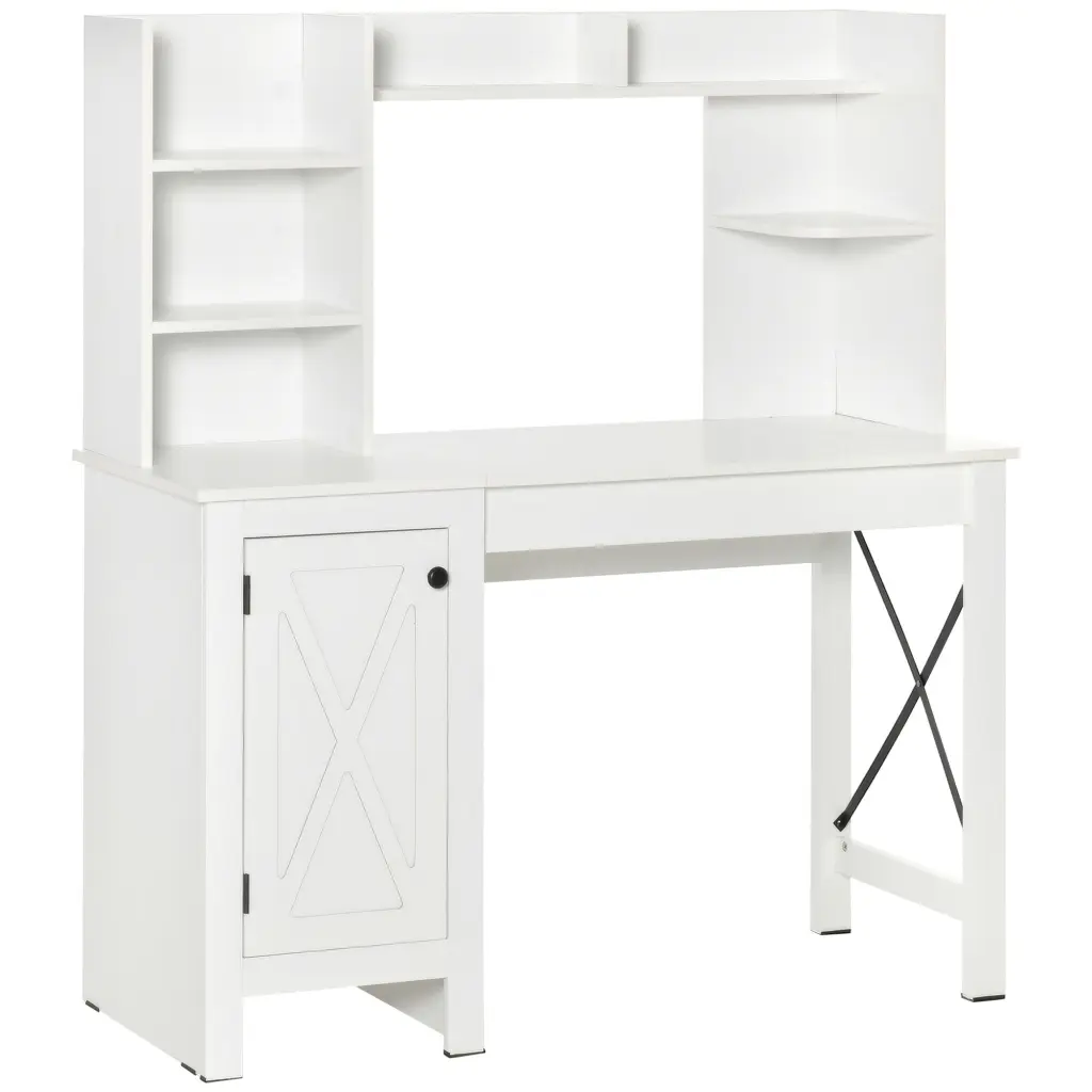 Homcom Farmhouse Computer Desk Hutch and Cabinet Home Office Desk Rustic Design aosom business