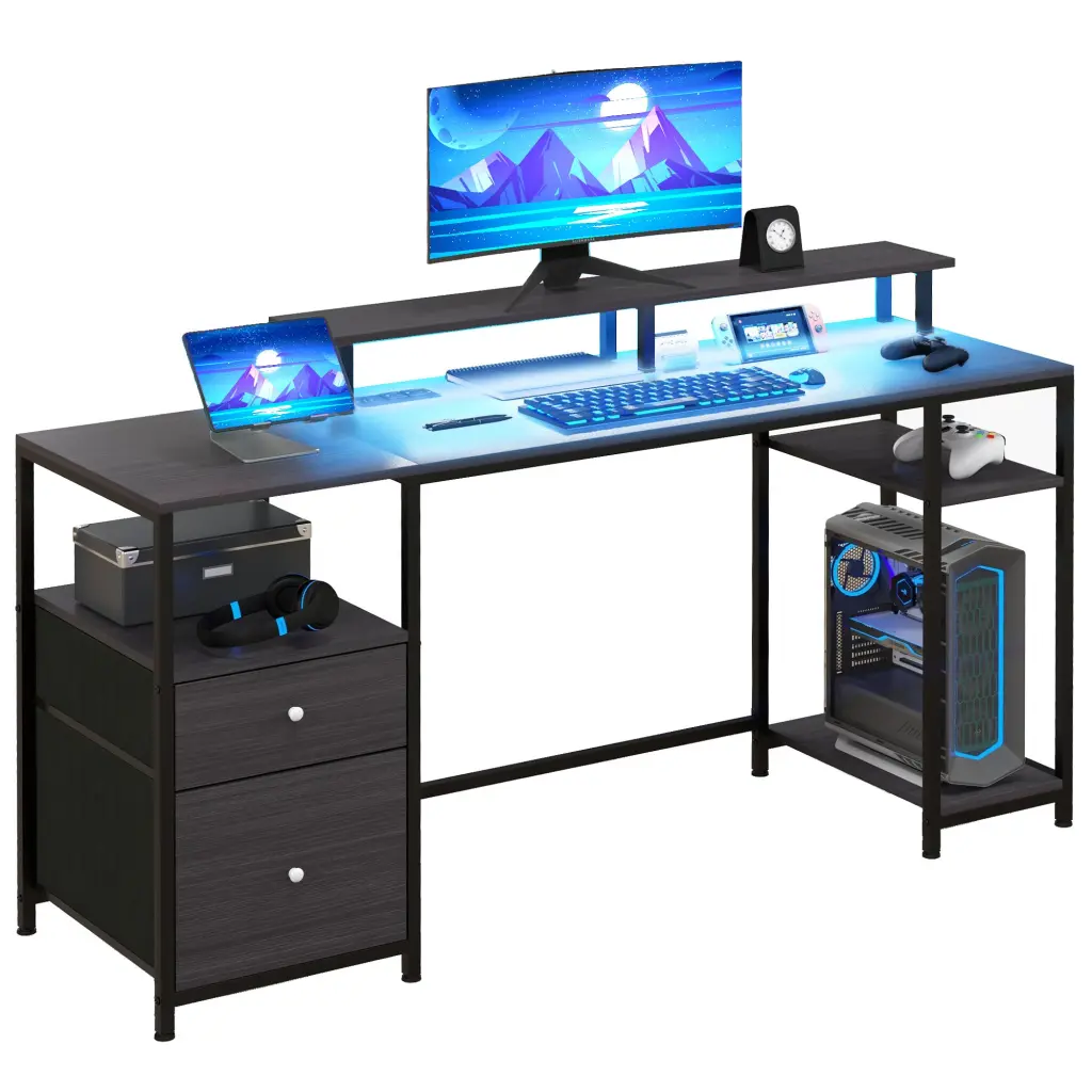 Homcom 61 Inch Computer Desk LED Lights Power Outlets and USB Ports aosom business