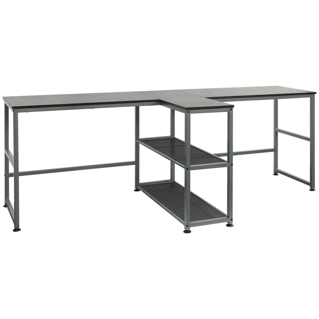Homcom 83 Inch Two Person Computer Desk 2 Storage Shelves Double Desk Home Office aosom business