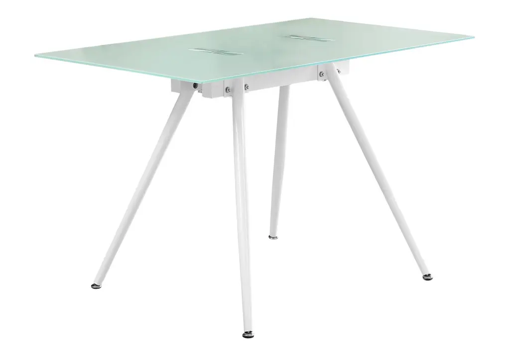 48 Inch Computer Desk - White Metallic Tempered Glass Workstation b2710