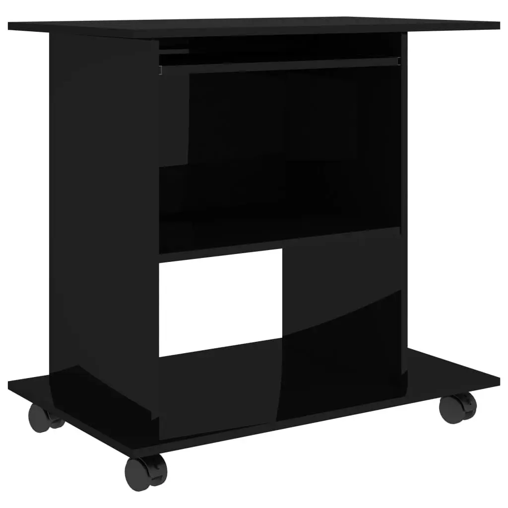 Computer Desk High Gloss Black 31.5x19.7x29.5 Inches Engineered Wood