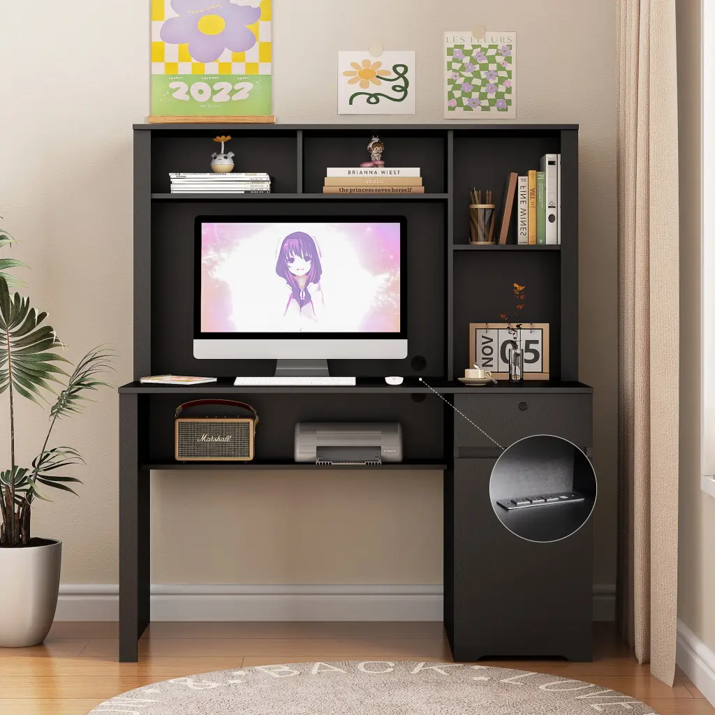 Computer Desk Hutch And Bookshelf Wood Executive Desk Teens And Students dasenwood
