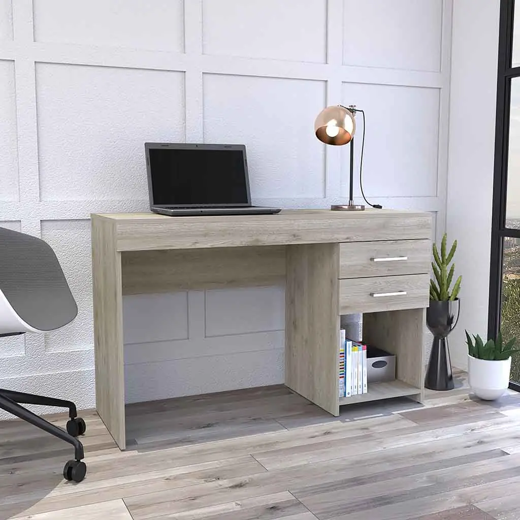 Computer Desk Two Drawers One Lower Shelf Light Gray Gray Particle depot e-shop