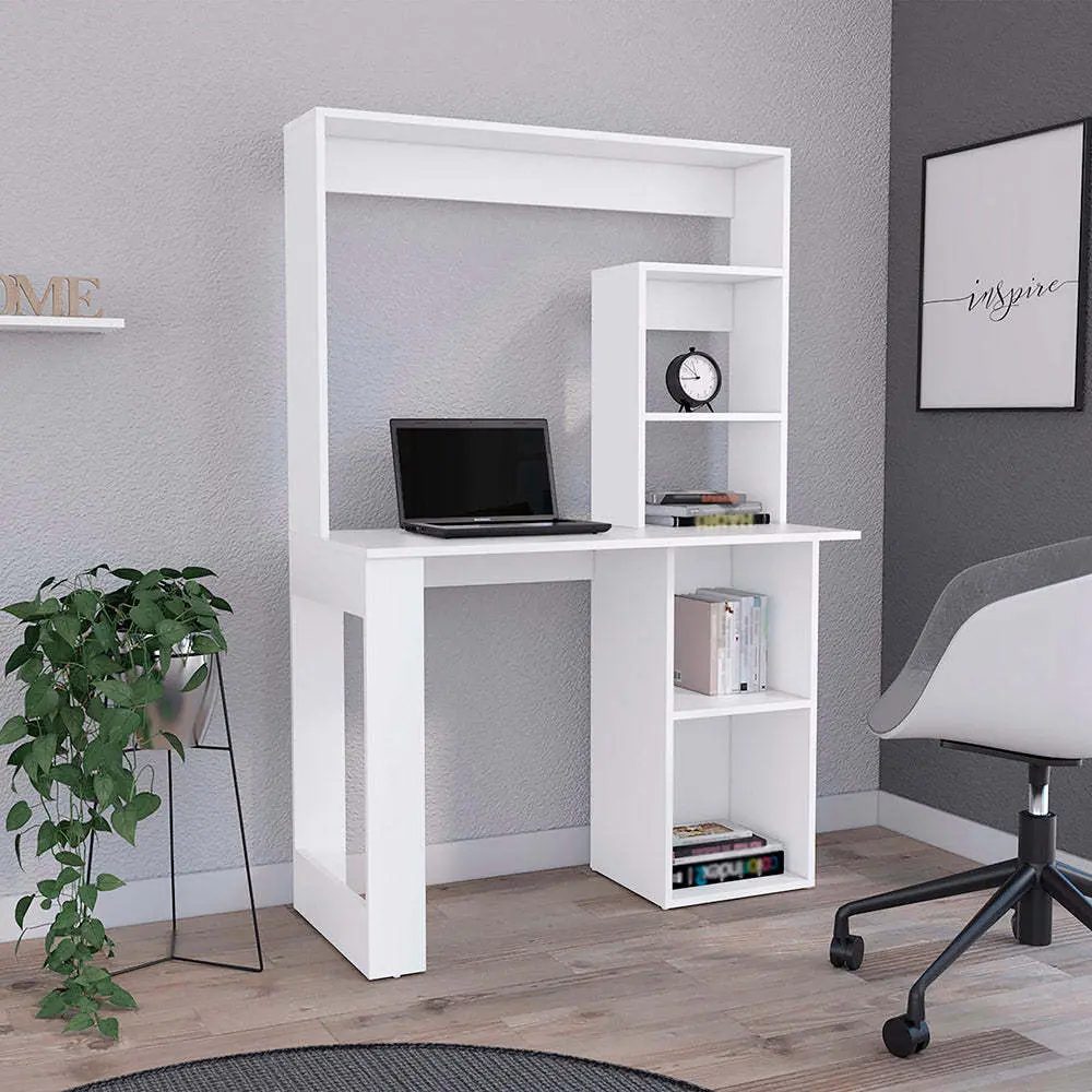 Writing Computer Desk Storage Shelves and Hutch White depot e-shop