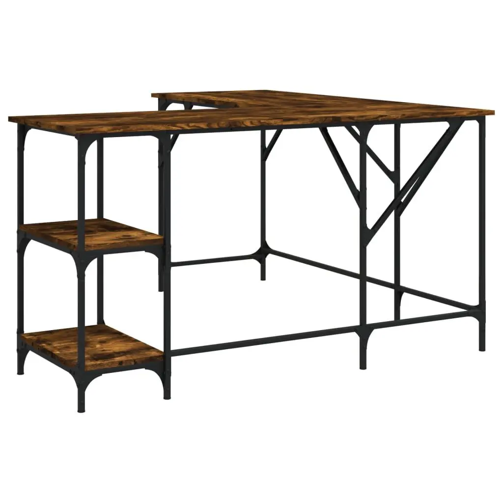 Desk Smoked Oak 54.7x54.7x29.5 Inches Engineered Wood Modern Square Office Desk