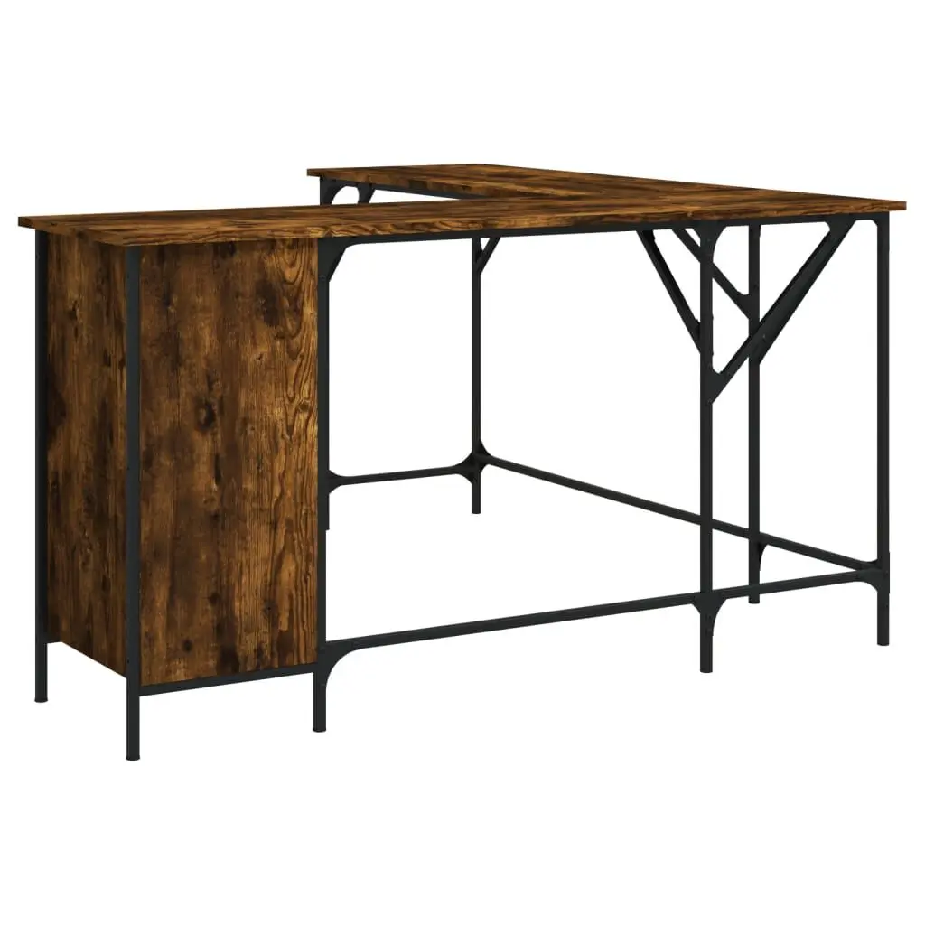 Desk Smoked Oak 55.5x55.5x29.5 Inches Engineered Wood Computer Desk