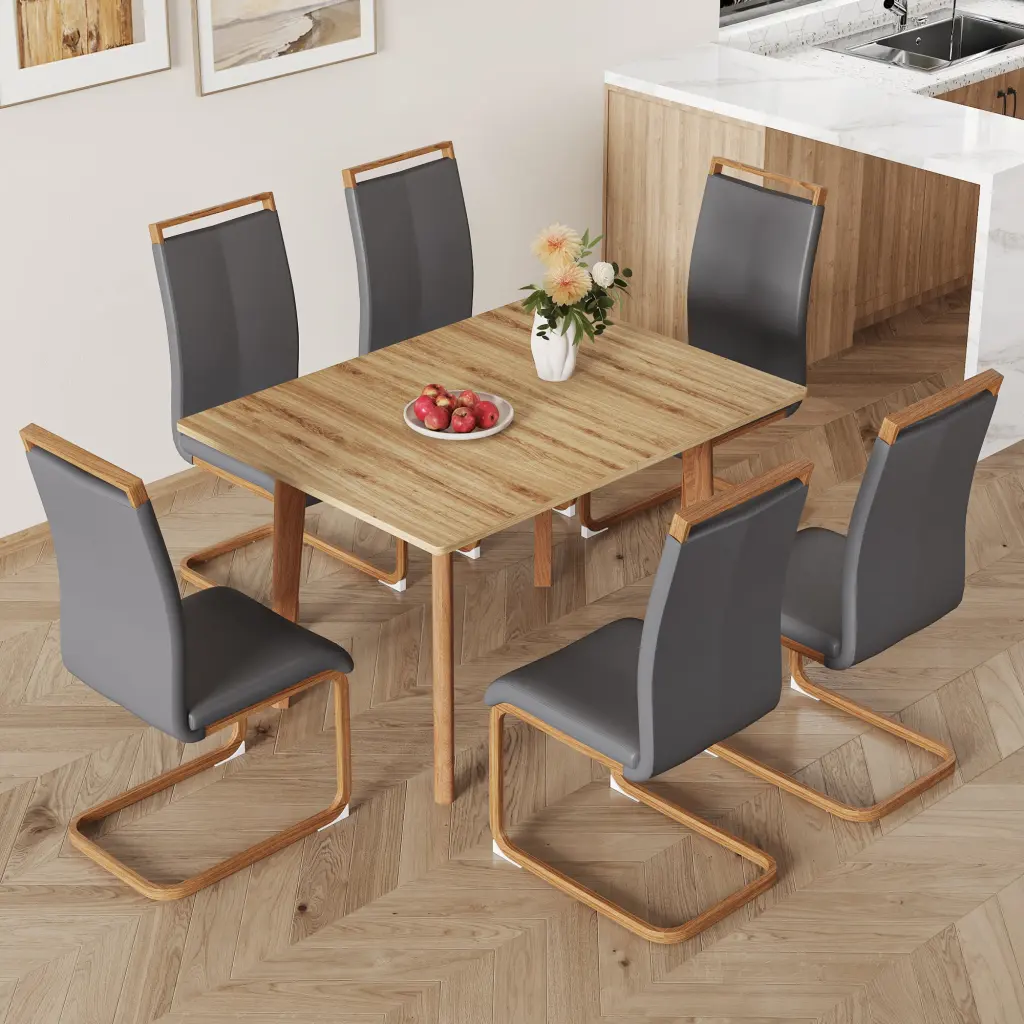 Wood Tone MDF Desktop Rubber Wood Legs Collapsible Computer Desk droom w-1151