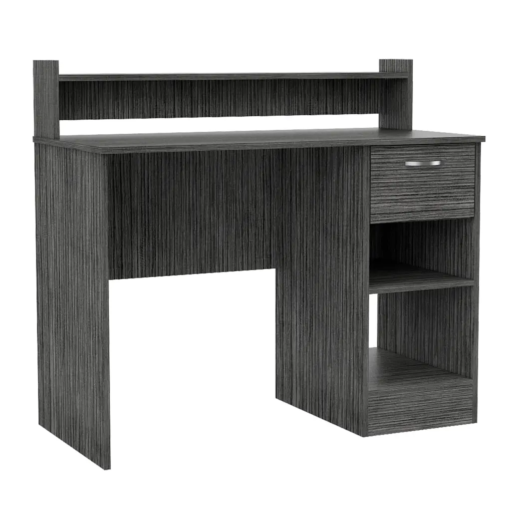 Charlotte Computer Desk 2 Storage Shelves And Drawer Smoke Finish fm furniture