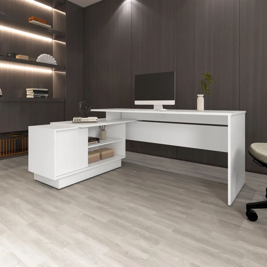 Weir L Influenced White Melamine Computer Desk Home Office fm furniture