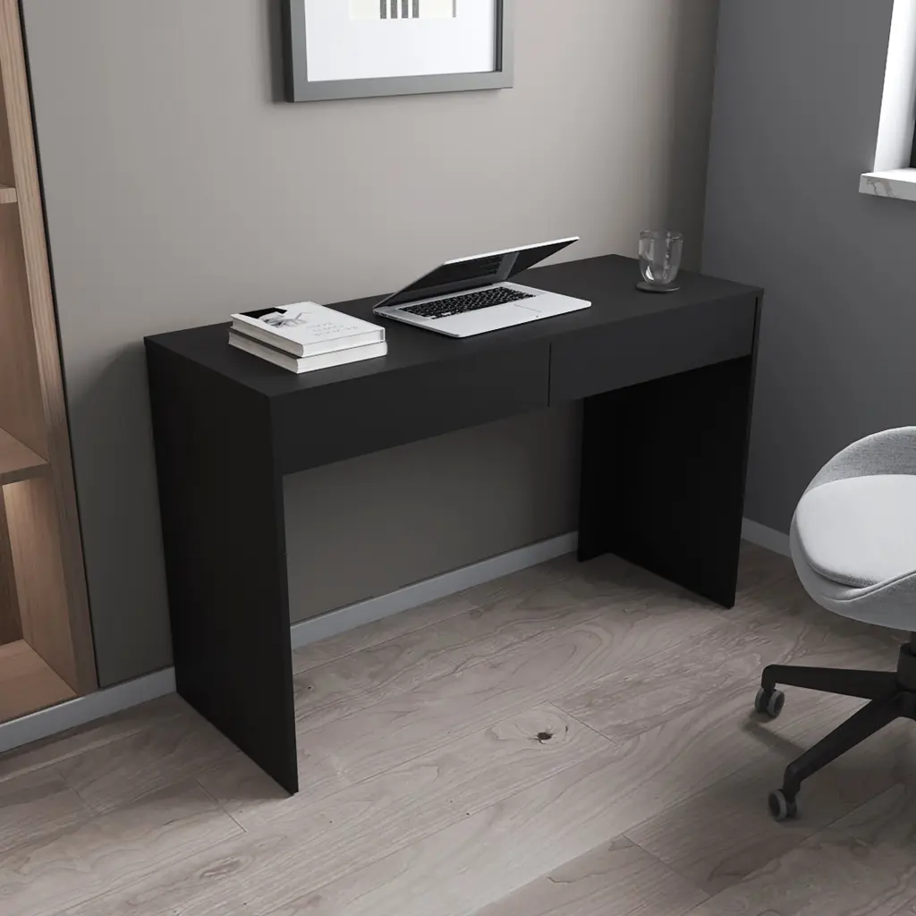 Black Wengue 2 Drawer Computer Desk Black Particle Board furniture max