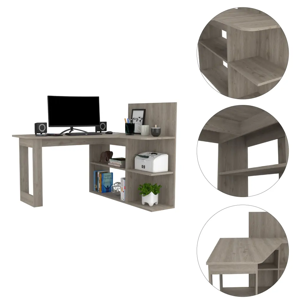 Fairfield 4 Shelf L Influenced Computer Desk Light Gray Particle Board furniture max