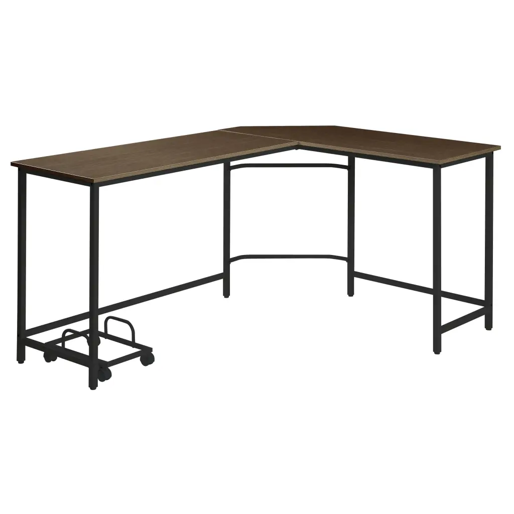 Oak and Black L Influence Computer Desk Casters Wheels Black Brown furniture max