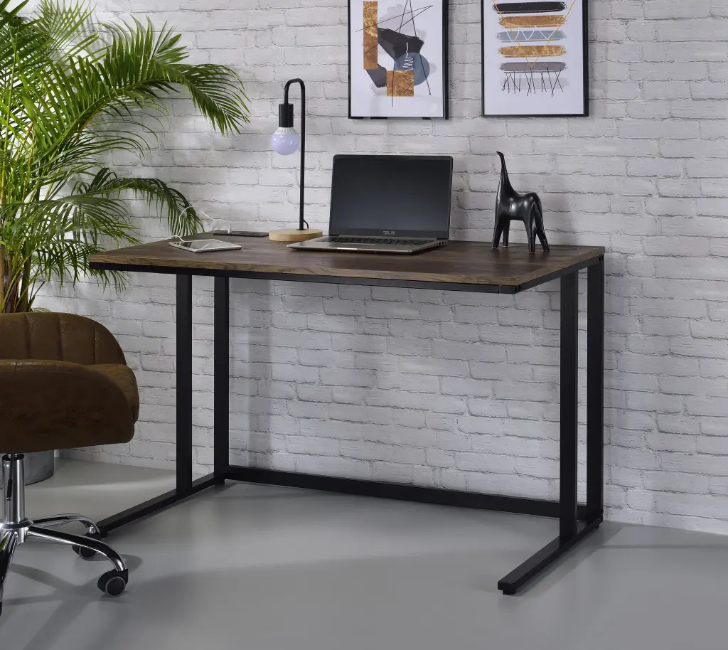 Walnut And Black Writing Desk USB Port Walnut Black Computer Desk furniture max