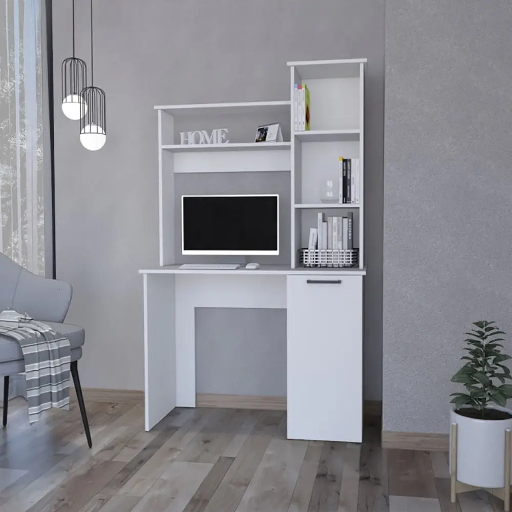 White 3 Tier Storage Shelves Computer Desk Modern Home Office furniture max