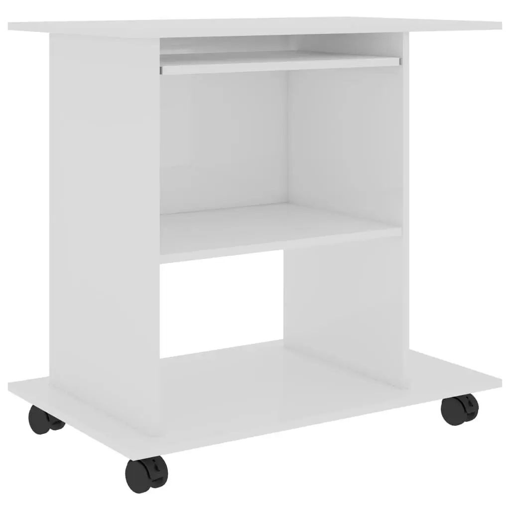 High Gloss White Computer Desk 31.5x19.7x29.5 Inches Engineered Wood Workstation
