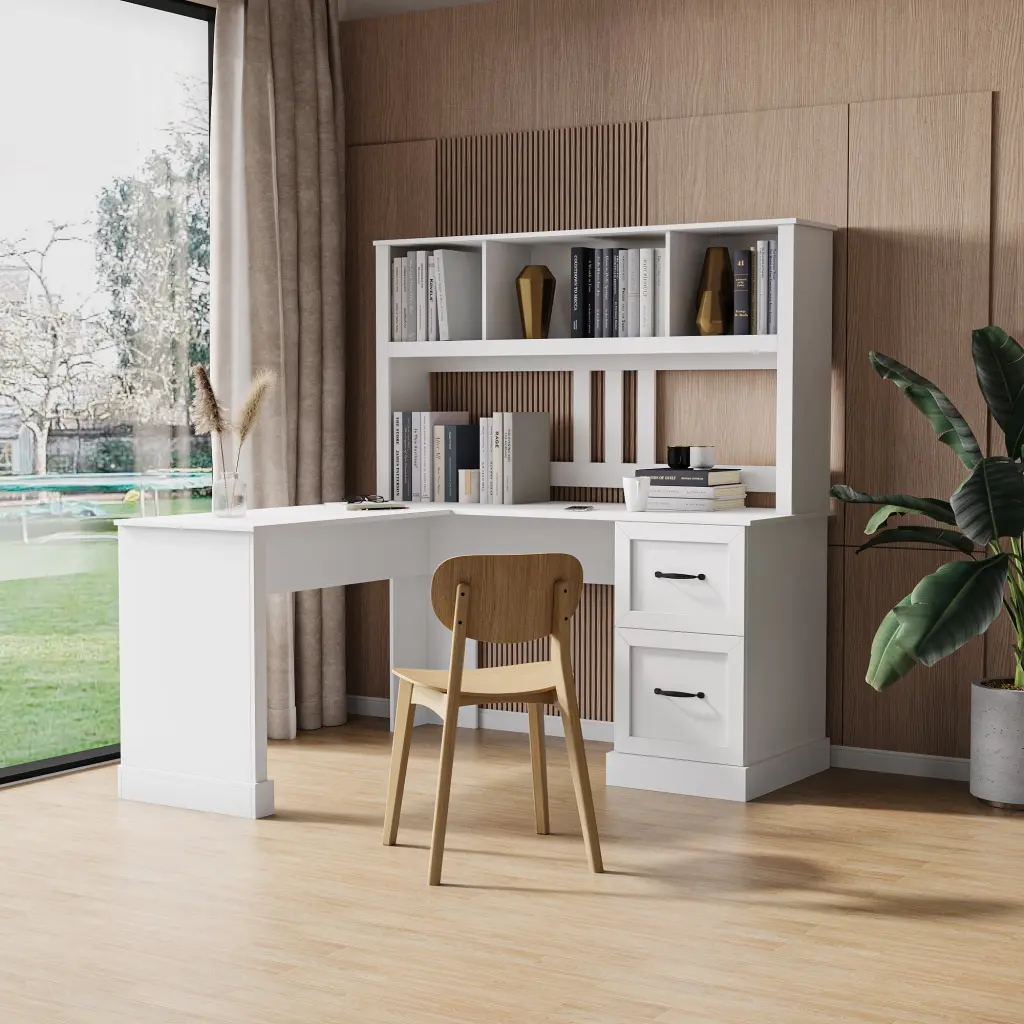 Home Stationery Computer Desk Hutch Antiqued White Finish White MDF joysource furniture
