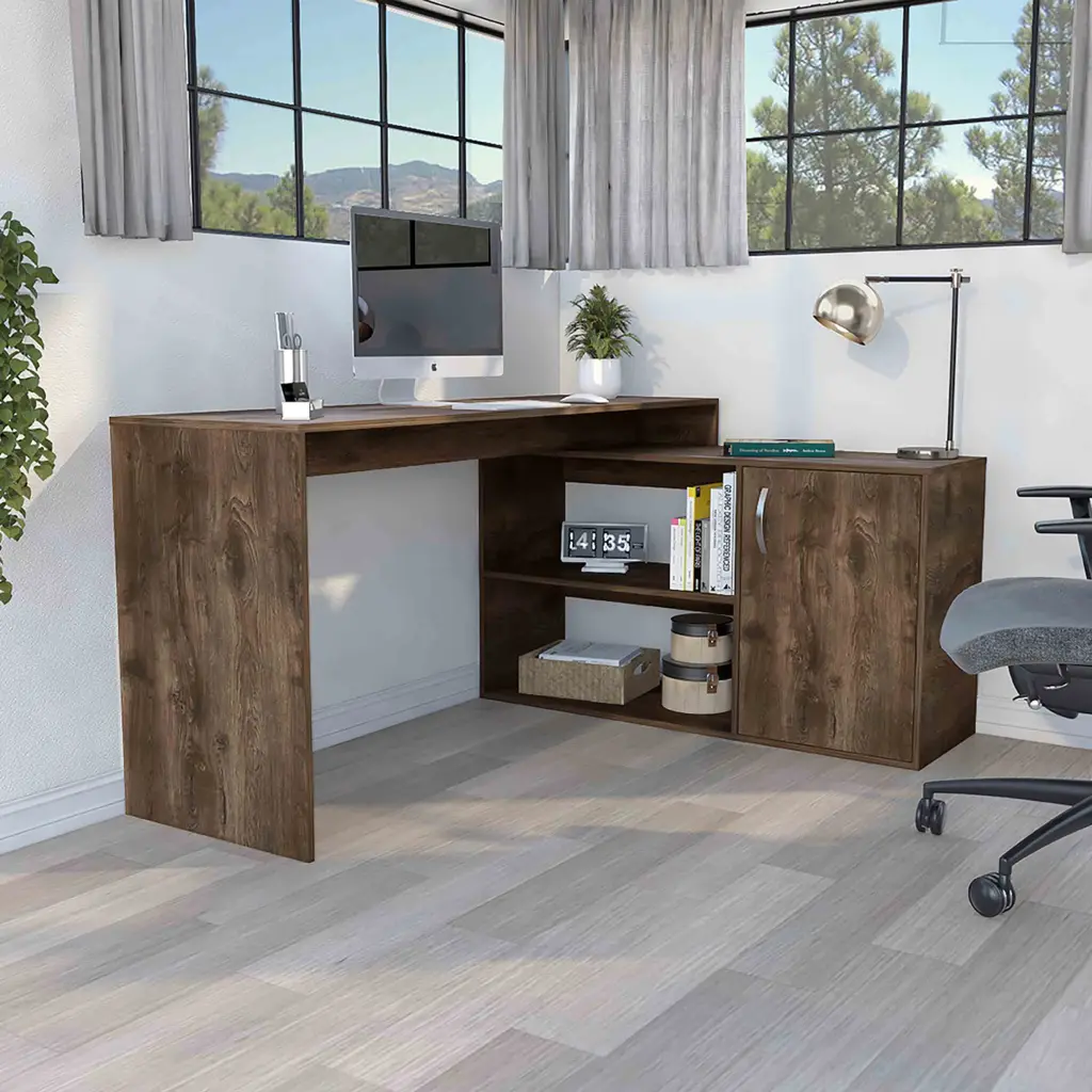 Axis Modern L Shaped Computer Desk Open Closed Storage Dark Brown rta mubles colombia