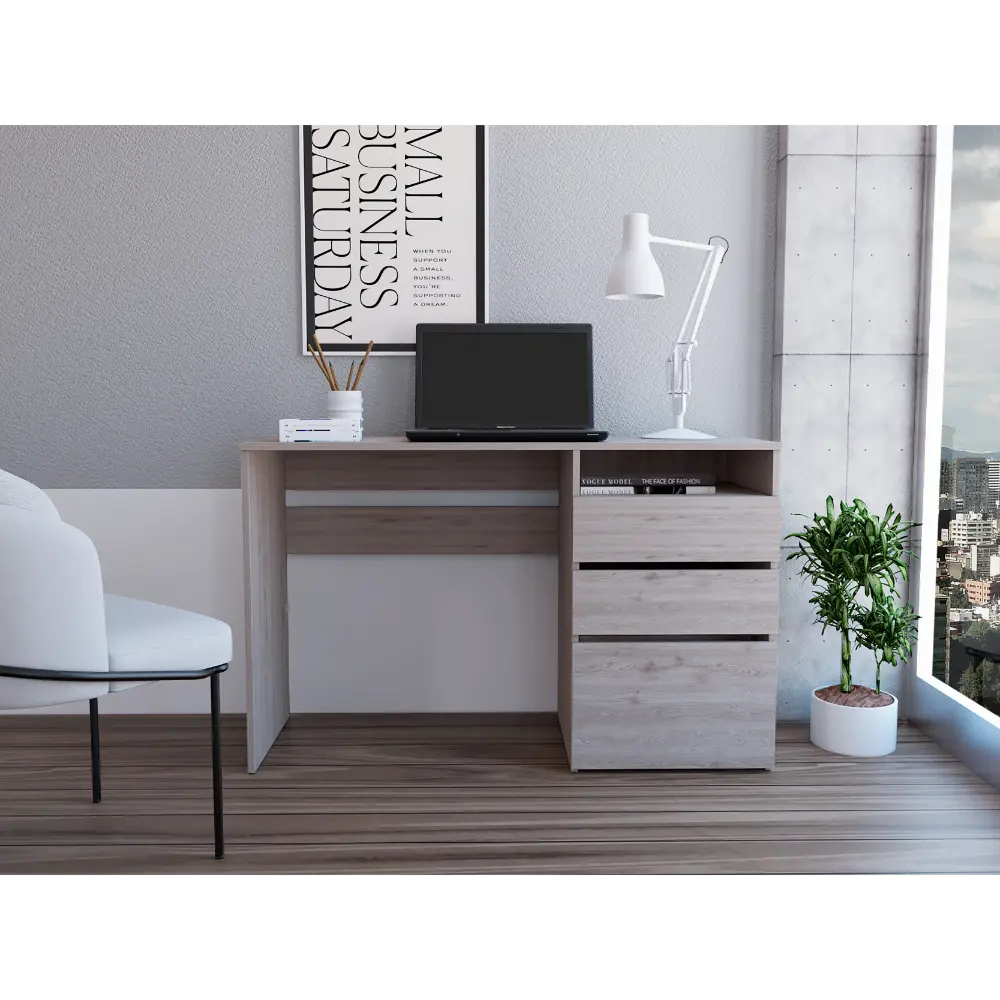 Kenai 3 Drawer Computer Desk One Shelf Light Gray Particle Board Workstation rta mubles colombia