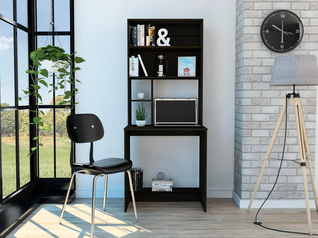 Sawgrass Writing Computer Desk Hutch and Four Shelves Black Computer Desk Home Office rta mubles colombia