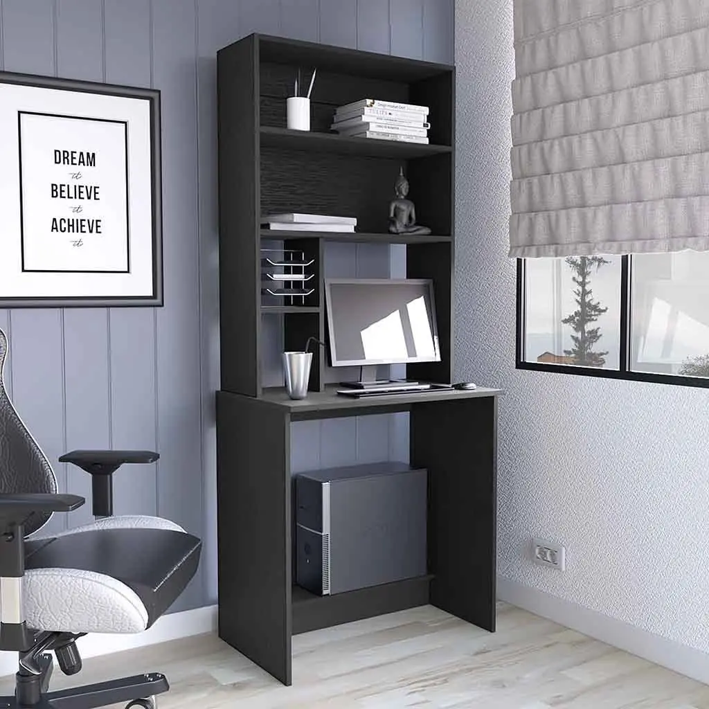 Xalo Computer Hutch Desk Lower Shelf Four Shelves Black rta mubles colombia