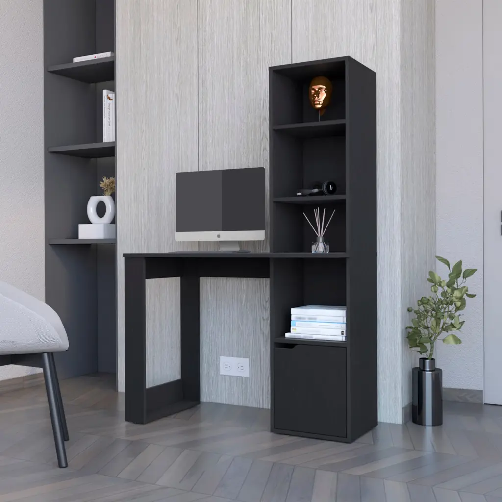 Anson Computer Desk 4 Tier Bookcase and 1 Door Cabinet Black rta muebles colombia