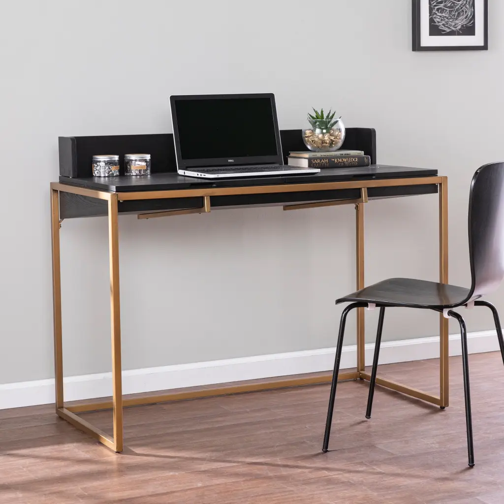 Caldlin Flip Top Desk Storage Black MDF Home Office sei