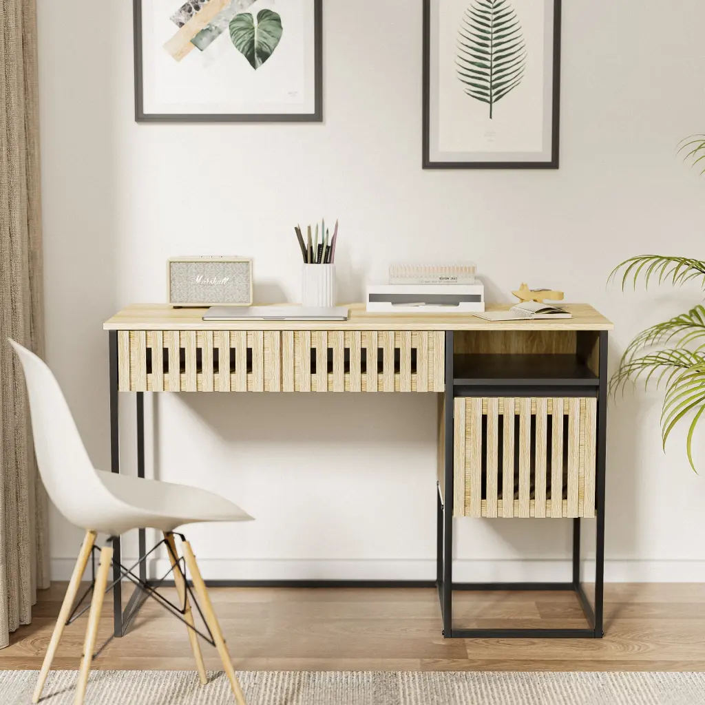 Computer Desk Drawers Storage Metal Frame Easy Assembly Dresser ss wooden