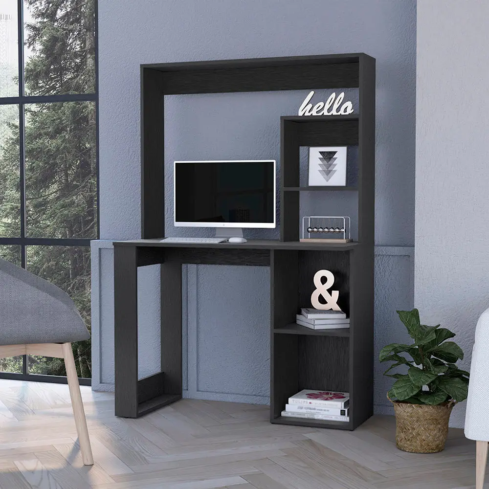Desk Ryndon Hutch Black Wengue Finish Black Particle Board Office Desk treevol furniture